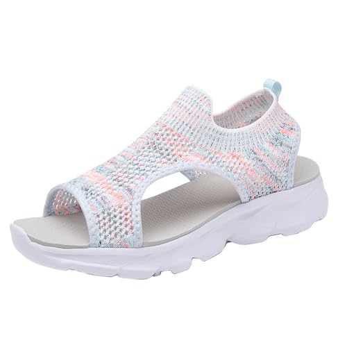 GemChve Sandalen Damen Bequem Sommer Orthopädische Waschbare Slingback Atmungsaktive Casual Strick Sandalen Plateau Sandalen Colorful 39 EU von GemChve