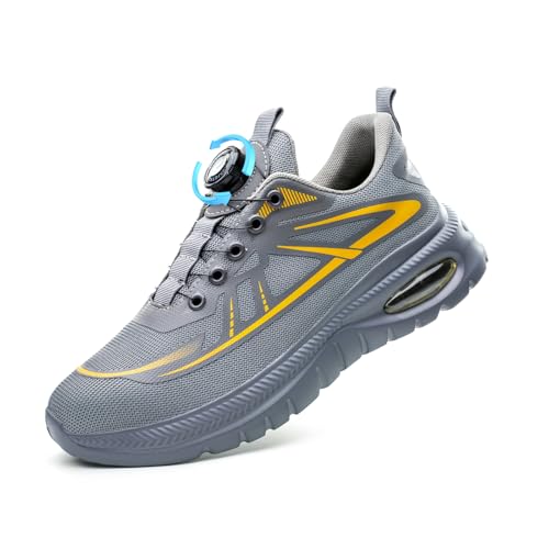 GemChve Sicherheitsschuhe Herren Arbeitsschuhe Damen Leicht rutschfeste Luftkissen Stahlkappenschuhe mit Drehverschluss Grey 37EU von GemChve