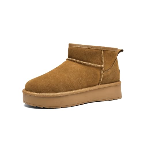 GemChve Winterschuhe Damen Warm Gefüttert Plateau Boots Winter rutschfest Bequem Winterboots Damen Fellstiefel Für Den Außenbereich Brown 36 EU von GemChve