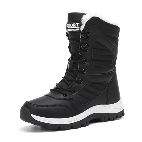GemChve Winterstiefel Damen Winterschuhe Flüssig Futter Wärmeschutz Rutschschutz wasserdichte Schuhe Damen Wanderschuhe Snow Boots Black 42 EU von GemChve