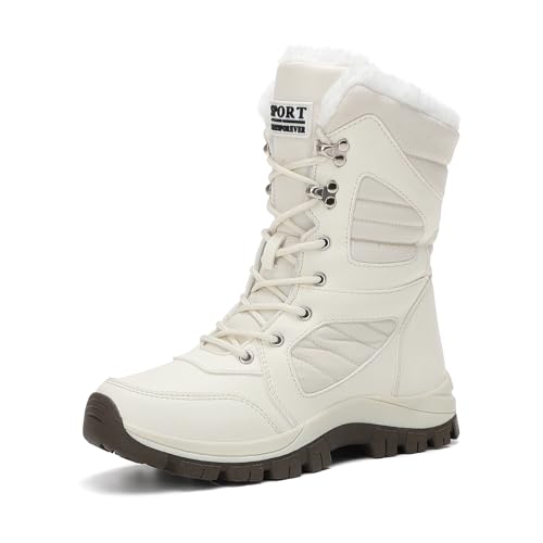 GemChve Winterstiefel Damen Winterschuhe Flüssig Futter Wärmeschutz Rutschschutz wasserdichte Schuhe Damen Wanderschuhe Snow Boots White 39 EU von GemChve