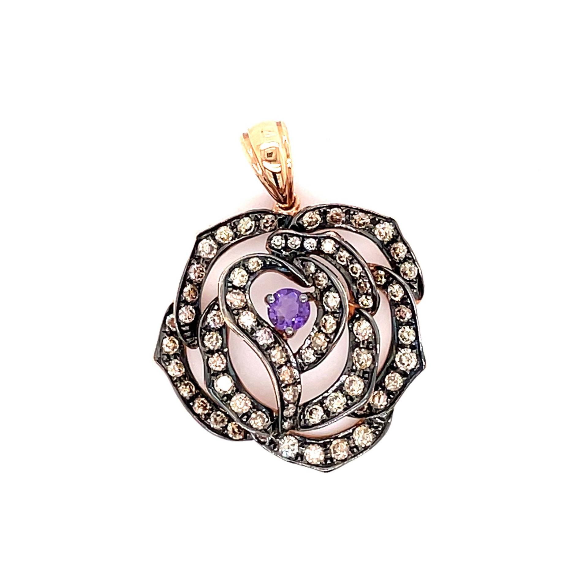 Brauner Diamant Und Amethyst Floral Rosen Anhänger von GemCrate