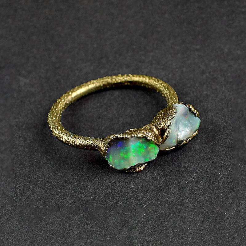 Angepasster Stein Ring Natürlicher Feuer Opal Edelstein ~ Stapelbarer Mit Mehreren Steinen Vintage Schmuck Boho Ringe von GemFormingStudio