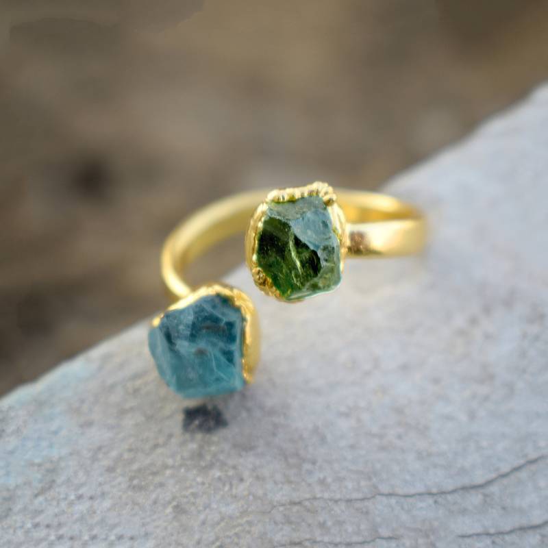 Apatit Ring | Peridot Offener Gold Edelsteine Ringe Für Frauen Schlangen Geschenk Statement von GemFormingStudio