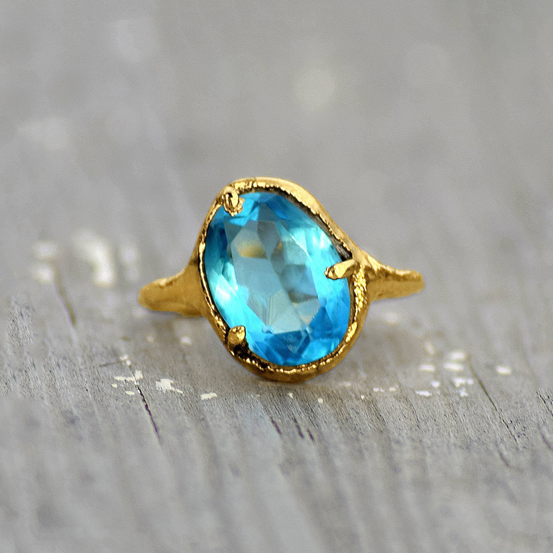 Blautopas Hydro Color Ring | Geschliffener Steinring Edelstein Galvanisierter Für Frauen Gold Sie[Gfs3514] von GemFormingStudio