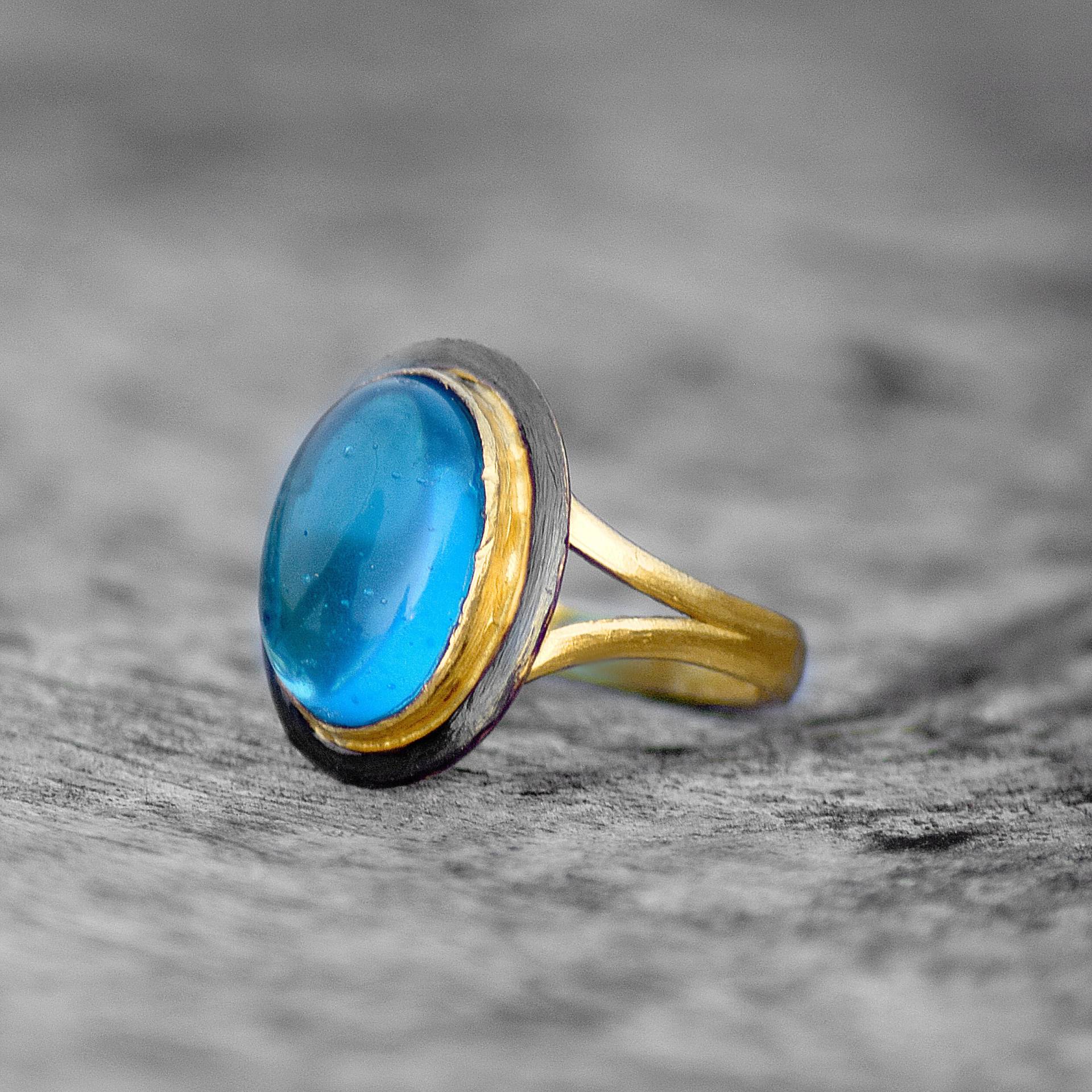 Blautopas Hydro Ring | Edelstein Messing Statement Stapelbarer Ringe Für Frauen Für Sie Geschenk von GemFormingStudio