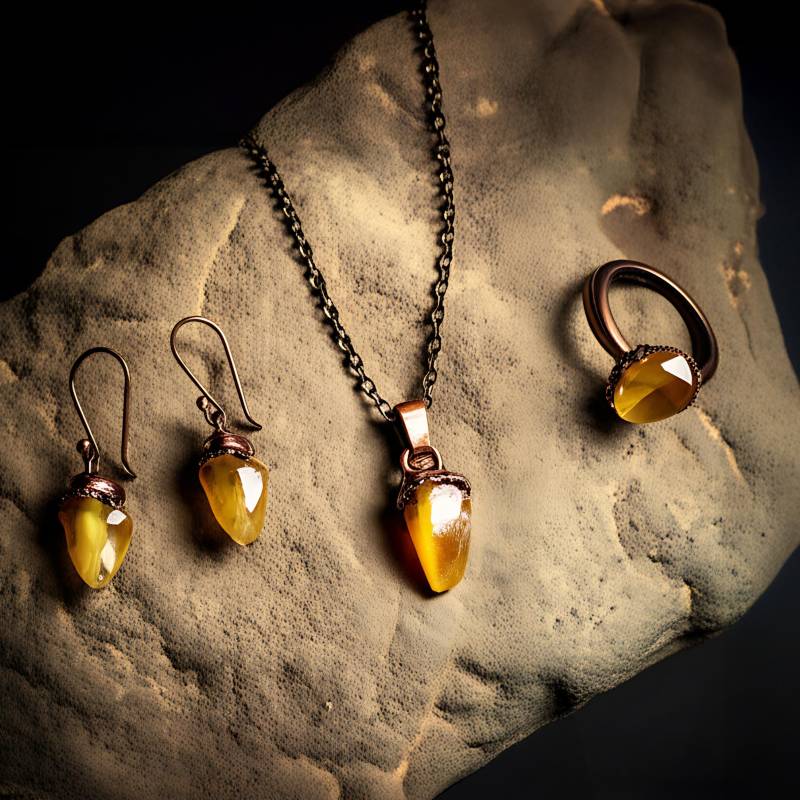 Citrin Edelstein Schmuck Set 3-Teiliges Schmuckset ~ Anhänger Ohrringe Ring Rohe Rohstein von GemFormingStudio