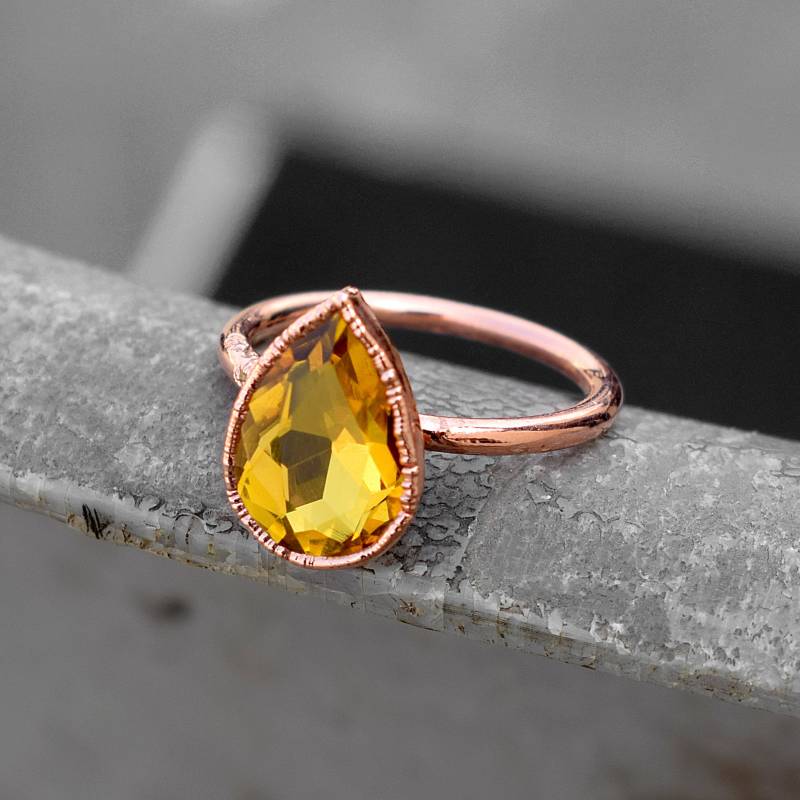 Citrin Hydro Edelstein Ring Geschliffener Stein ~ Zierlicher Ringe Für Frauen Stapelringe Boho Geschenke von GemFormingStudio