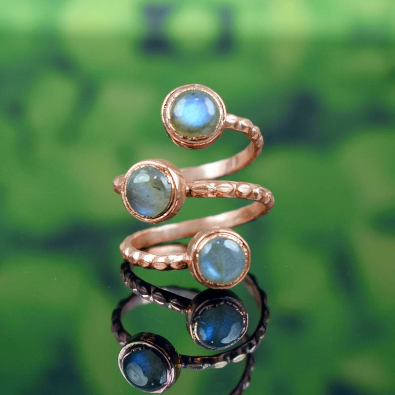 Echter Blue Fire Labradorit Edelstein Ring - Versprechens Ringe Funky Zierlicher Multi Stein von GemFormingStudio