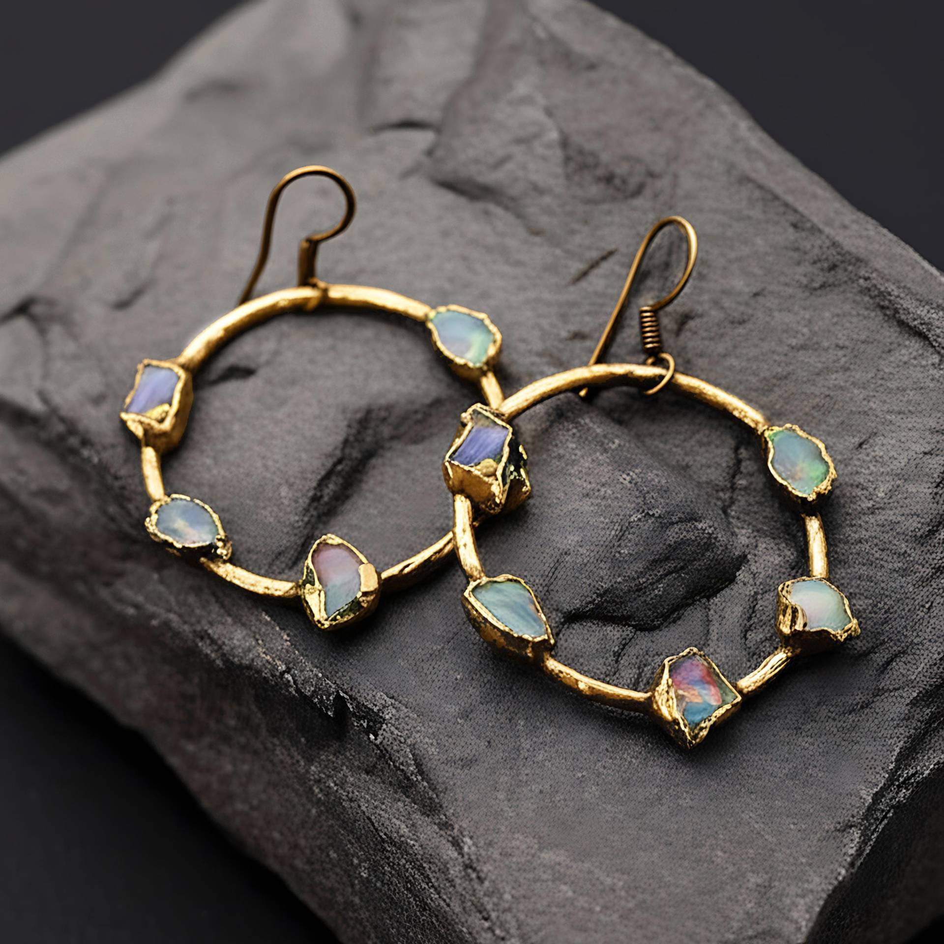 Feueropal Creolen | Elektrogeformter Kupfer Edelstein Schmuck von GemFormingStudio