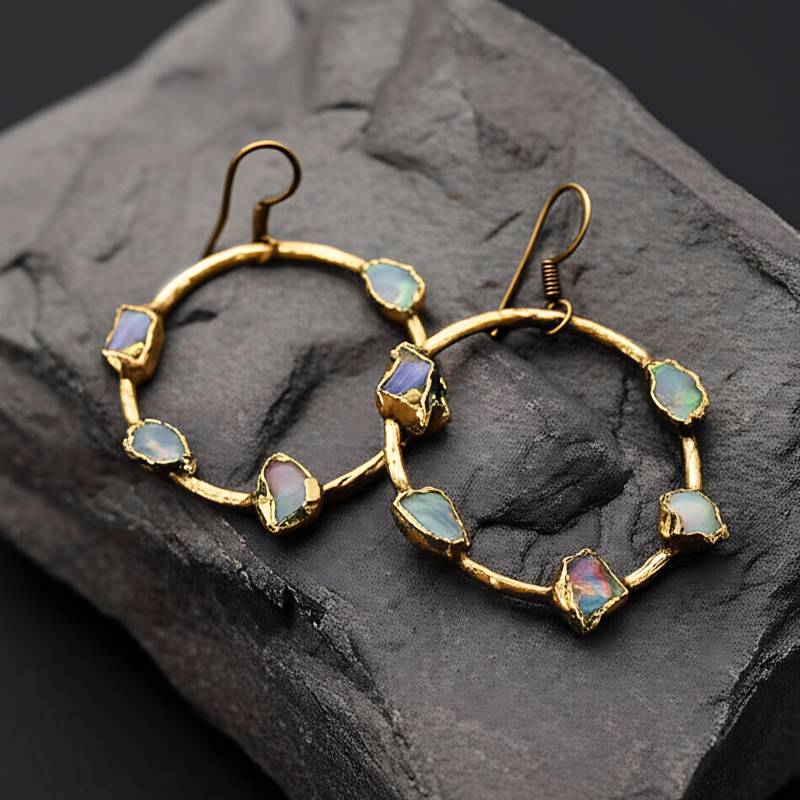 Feueropal Creolen | Elektrogeformter Kupfer Edelstein Schmuck von GemFormingStudio