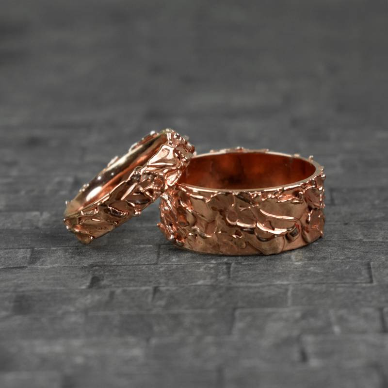 Handgemachte Gehämmerte Design Ringe > Doppelringe Paar Freundschaftsringe Strukturierte Statement von GemFormingStudio