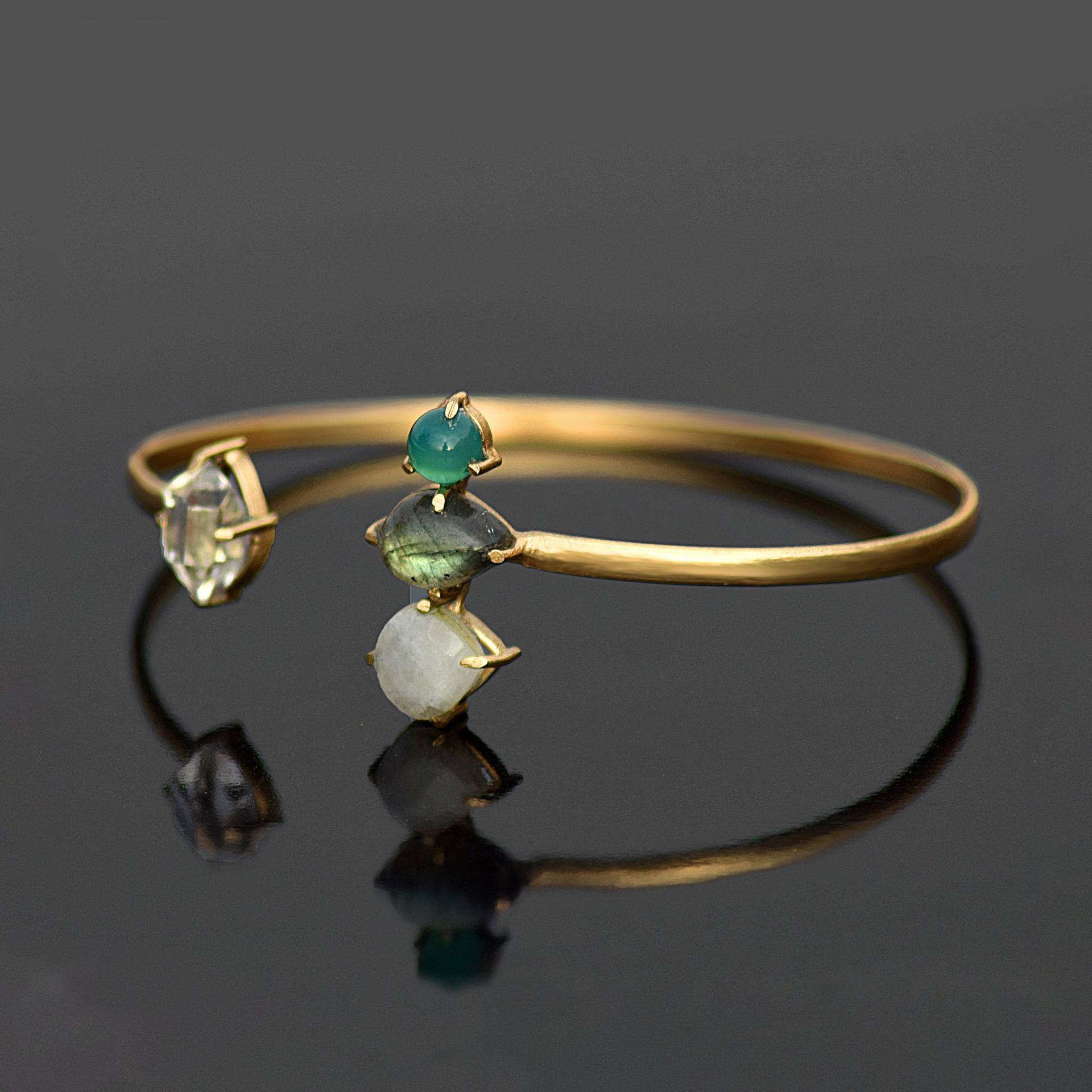 Herkimer Armband | Mondstein Labradorit Grün Onyx Edelstein Manschette Messing von GemFormingStudio