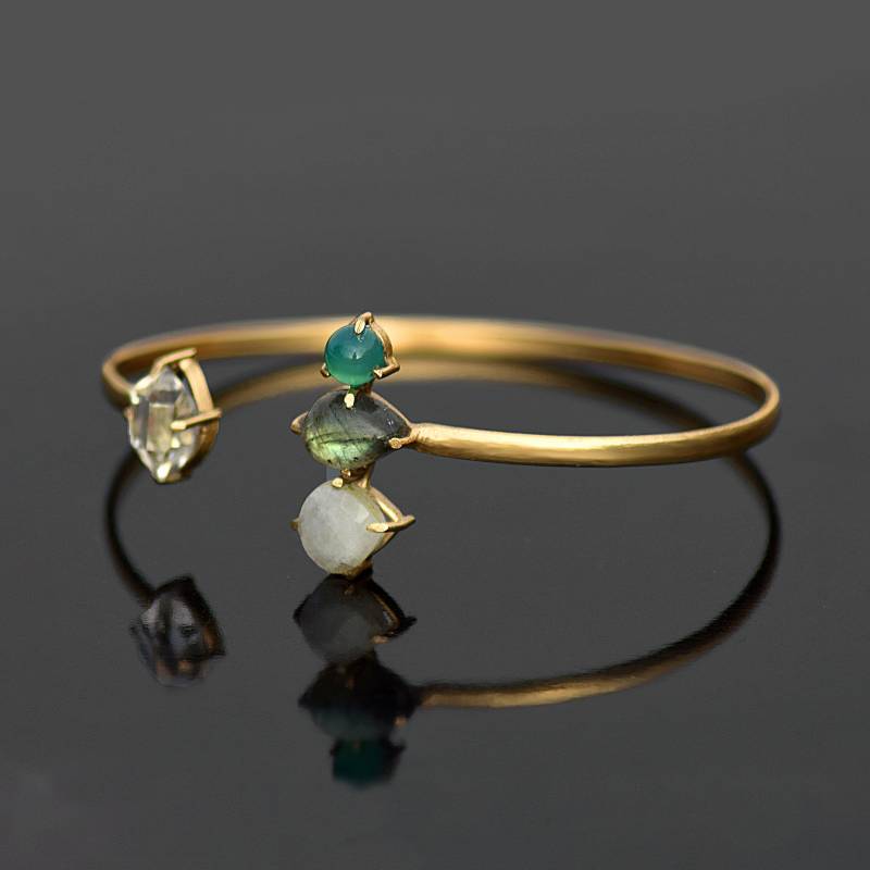 Herkimer Armband | Mondstein Labradorit Grün Onyx Edelstein Manschette Messing von GemFormingStudio