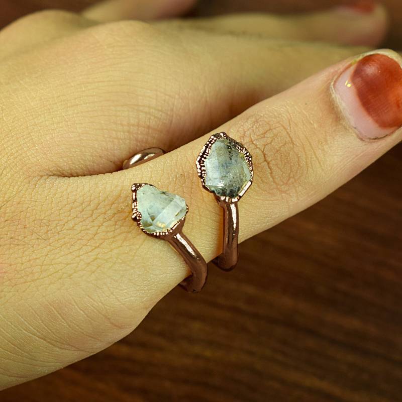 Herkimer Diamant Ring | Doppelbandring Edelstein Geburtsstein Geschenk Für Frauen Ringe Statement Offener von GemFormingStudio