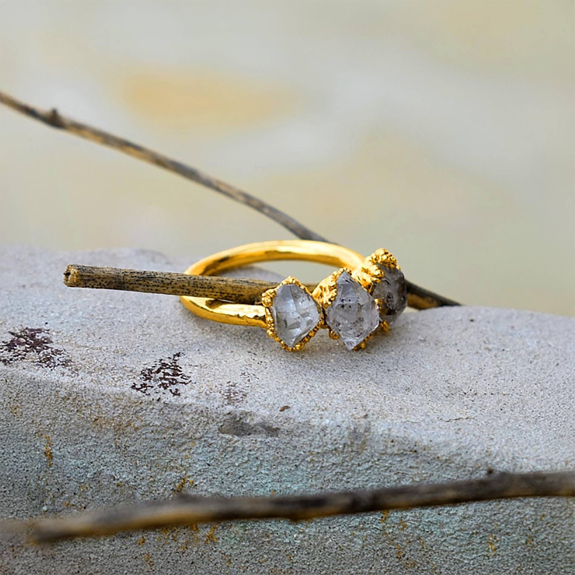 Herkimer Diamant Ring - Galvanisierter Messing Geschenk Für Sie Frauen Mutter Ehering Jahrestag Geschenke von GemFormingStudio