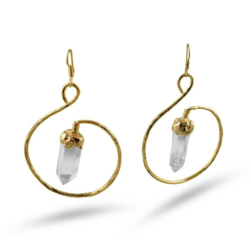 Kristall Quarz Bleistift Ohrringe, Golddraht Ohrringe von GemFormingStudio