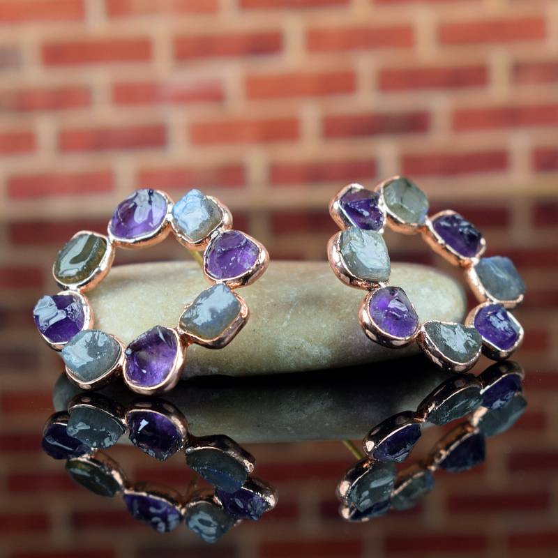 Labradorit Und Amethyst Ohrstecker | Edelstein Ohrringe Messing Schmuck von GemFormingStudio