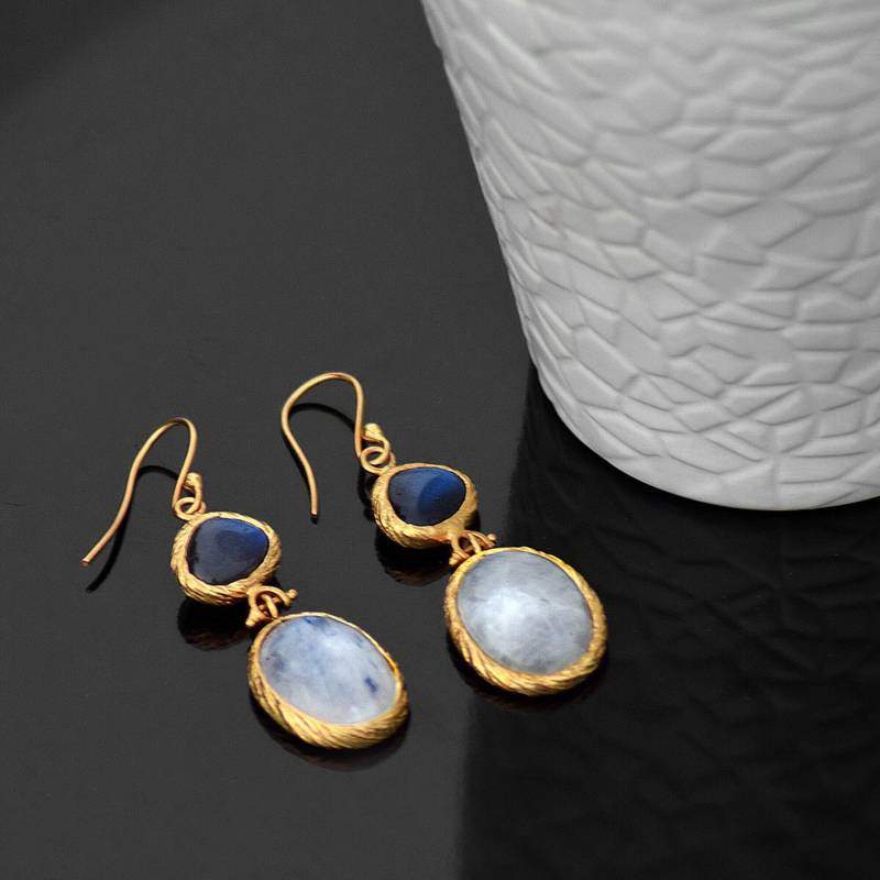 Regenbogen Mondstein & Labradorit Ohrringe ~ Edelstein Tropfen Statement Handgemachte von GemFormingStudio