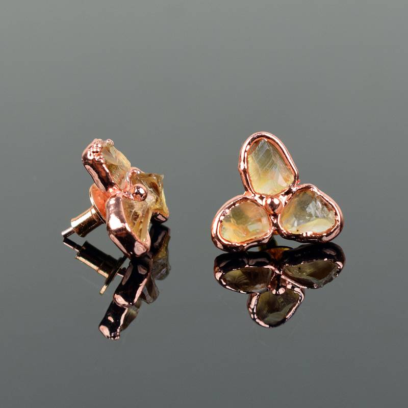 Natürliche Citrin Edelstein Ohrstecker Ohrringe Handgemachter Schmuck ~ Messing Blume von GemFormingStudio