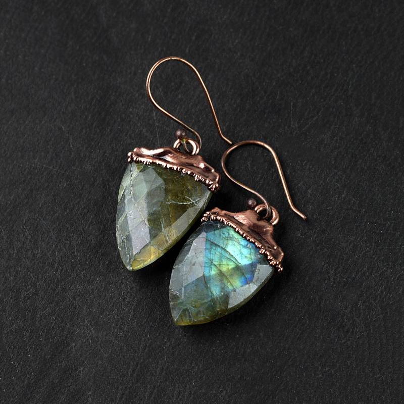 Natürliche Labradorit Kristall Ohrringe, Edelstein Messing Schmuck, Ohrringe von GemFormingStudio