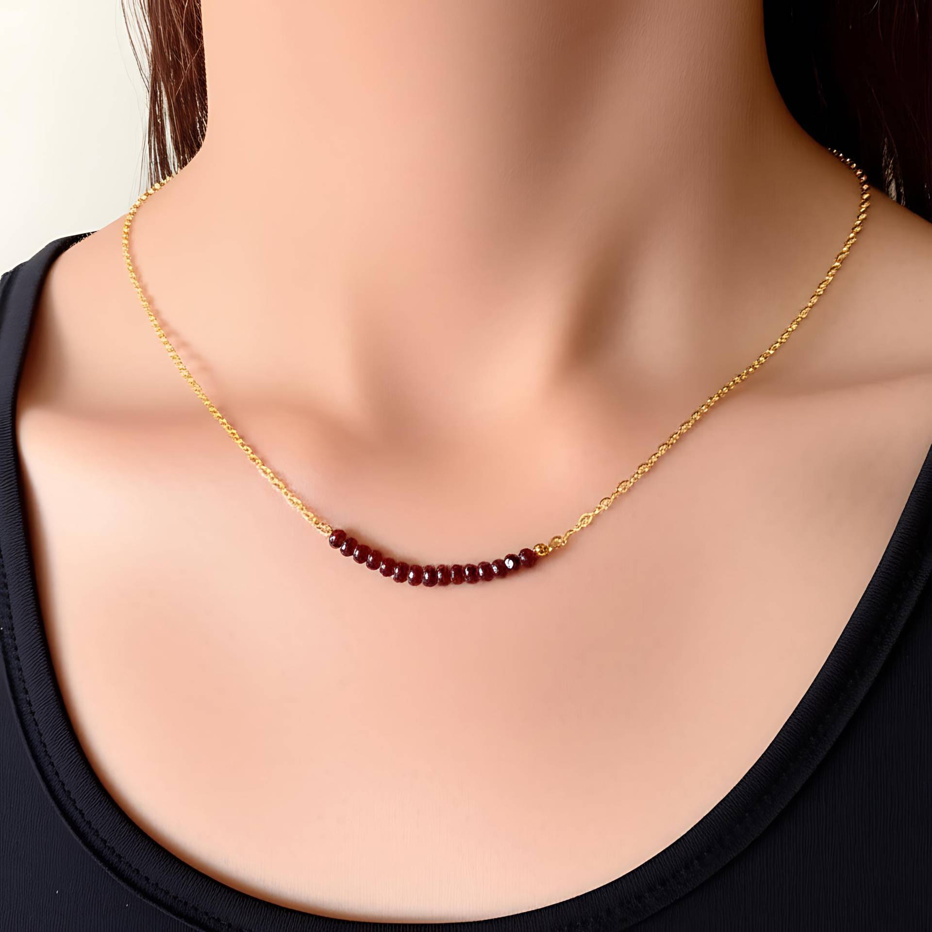 Natürliche Roter Rubin Edelstein Halskette - Geburtsstein Bar Zarte Geschenk Für Sie -Ketten von GemFormingStudio