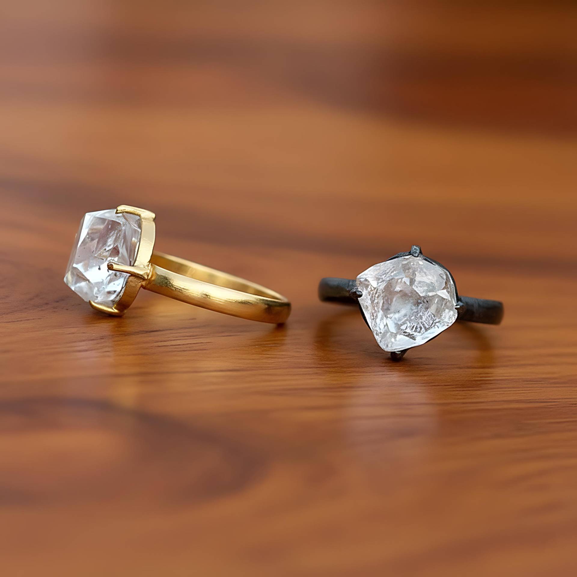 Natürlicher Herkimer Diamant Ring | Gold Messing Krappenfassung von GemFormingStudio