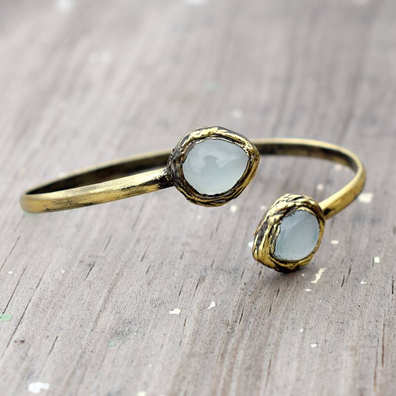 Natürliches Chalcedon Edelstein Armband, Manschettenarmband, Offenes Armband Für Frauen, Geschenk Sie, Handgemachtes Boho von GemFormingStudio