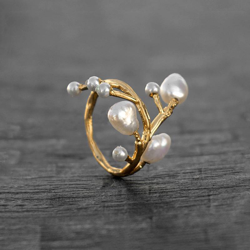 Raw Pearl Sea Gemstone Handmade Ring | Branches Statement Engagement Stackable Rings For Women Tree von GemFormingStudio