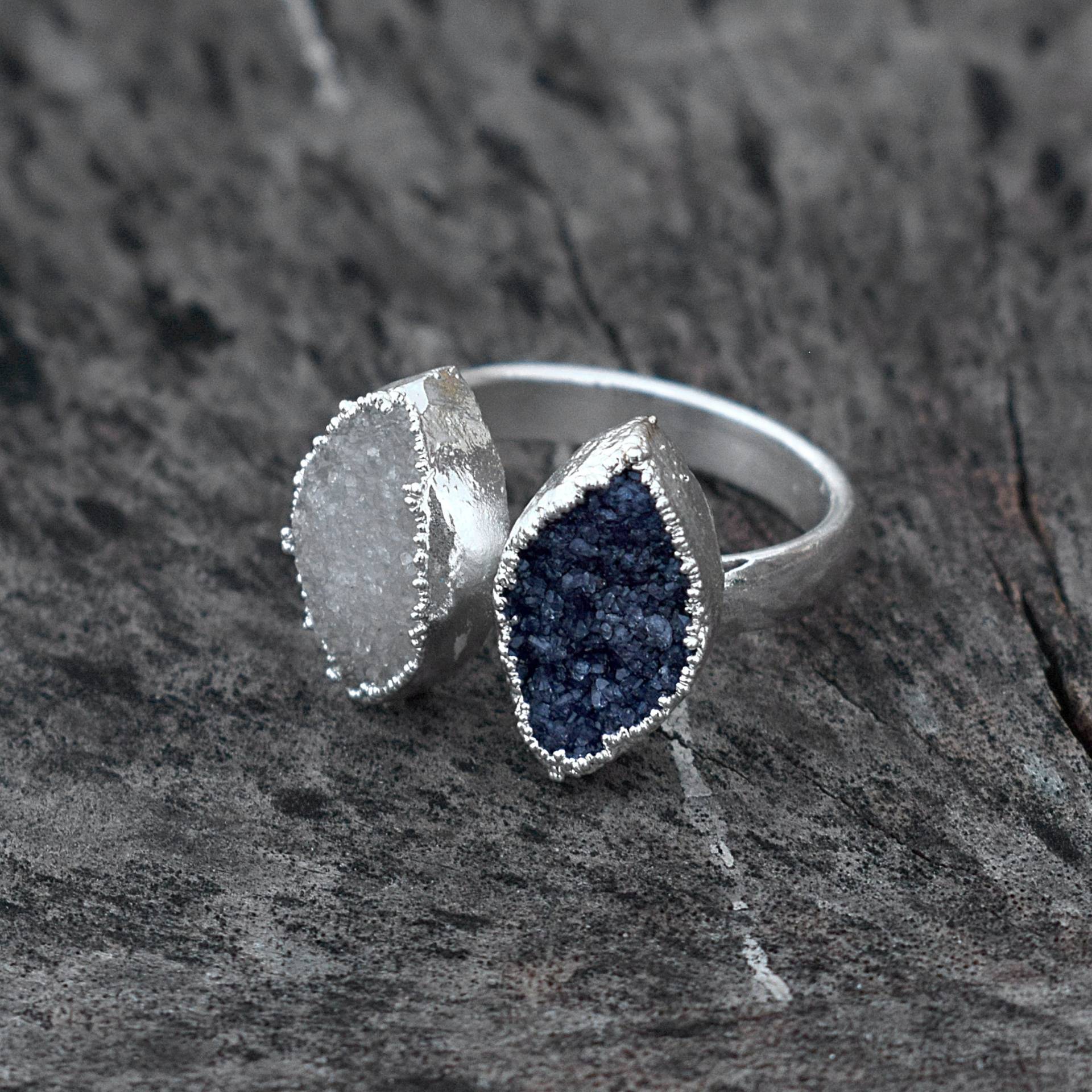 Ring Blau Druzy | Edelstein Weiß Messing Offener Ringe Für Frauen Geschenk Sie Einzigartige Schmuck Boho-Ringe von GemFormingStudio