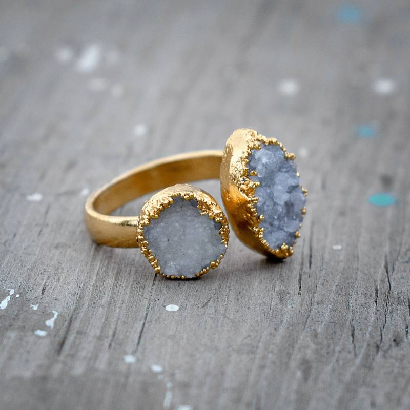 Ring Weiß Druzy | Edelstein Gold Messing Statement Ringe Für Frauen Offener Einzigartige Schmuck Boho-Ringe von GemFormingStudio