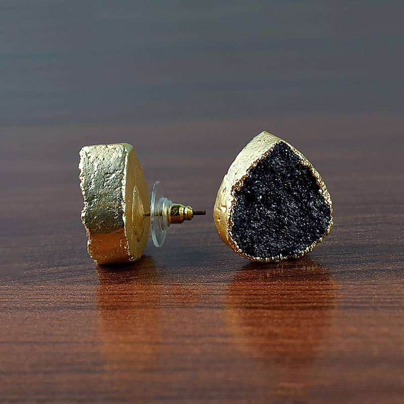 Schwarzer Druzy Edelstein Ohrstecker Kleine Herz Ohrringe Frauen Edelsteine Braut von GemFormingStudio