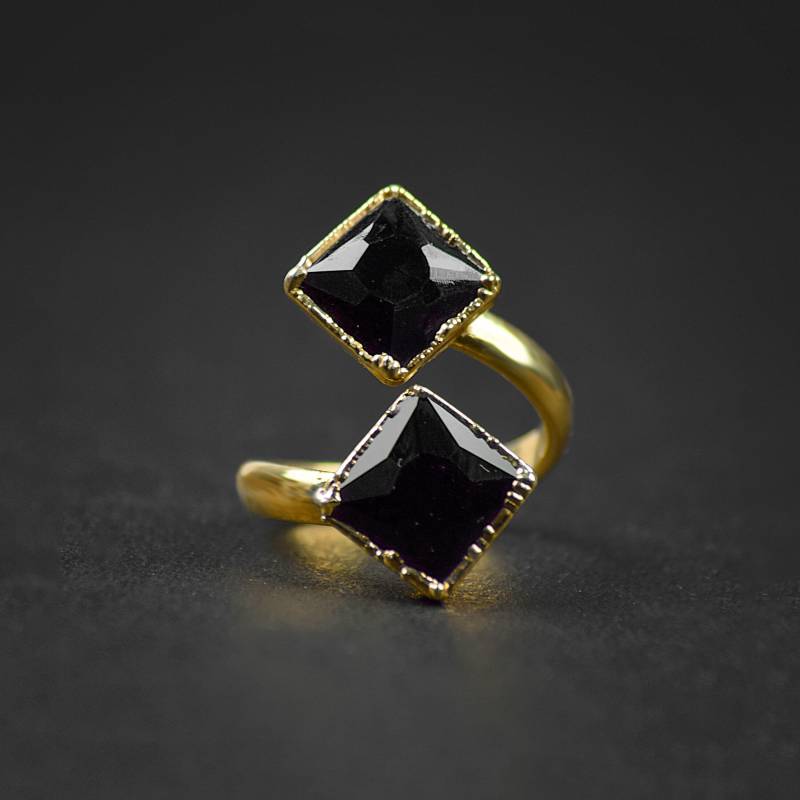 Schwarzer Onyx Edelsteinring | Princess Cut Ring Überbrückungsring Offener Stapelbarer Ringe Für Frauen Hochzeit von GemFormingStudio