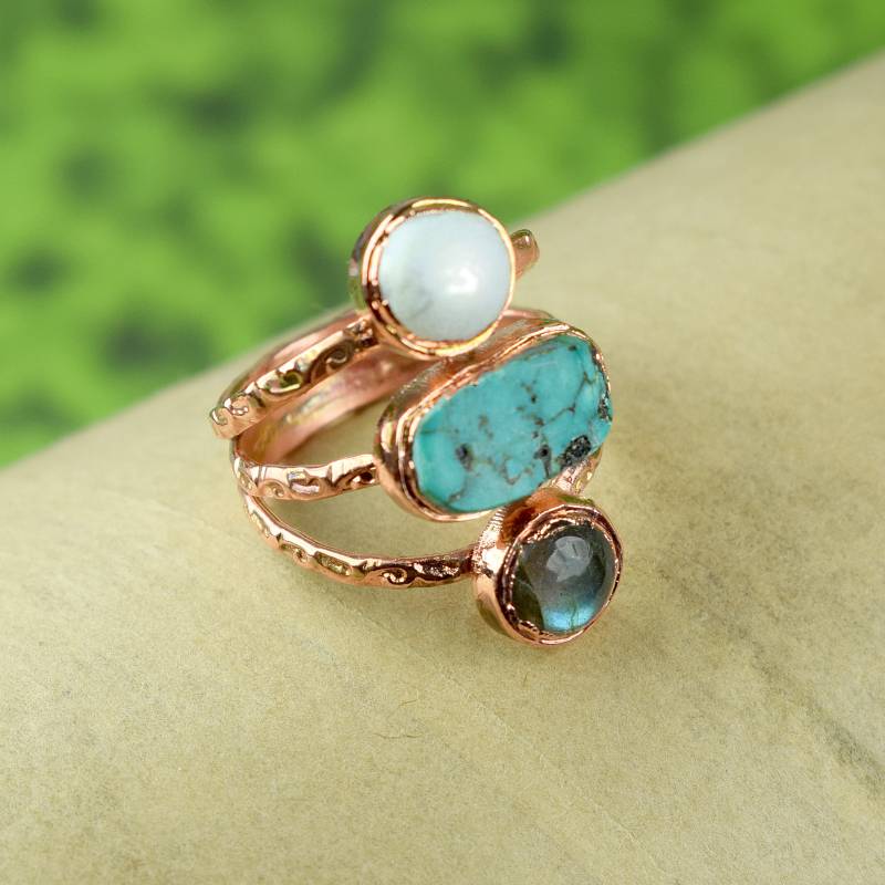 Türkis Weiße Perle & Labradorit Ring Werde Sie Auf Bestellung Anfertigen Lassen von GemFormingStudio