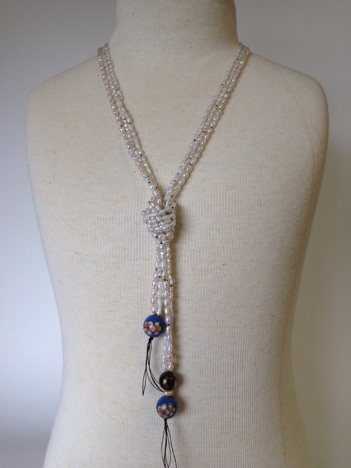 Vintage Süßwasserperle Und Cloisonne Perle Seil Halskette von GemGlobe