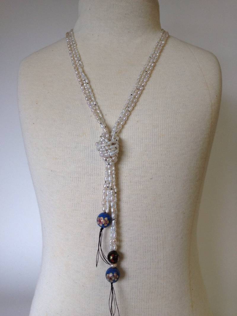 Vintage Süßwasserperle Und Cloisonne Perle Seil Halskette von GemGlobe