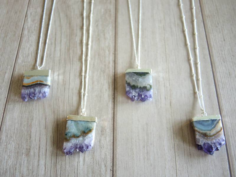 Amethyst Druzy Scheibe Halskette Sterling Silber Kette, Einzigartige Geode von GemJewelrybyHWestNY