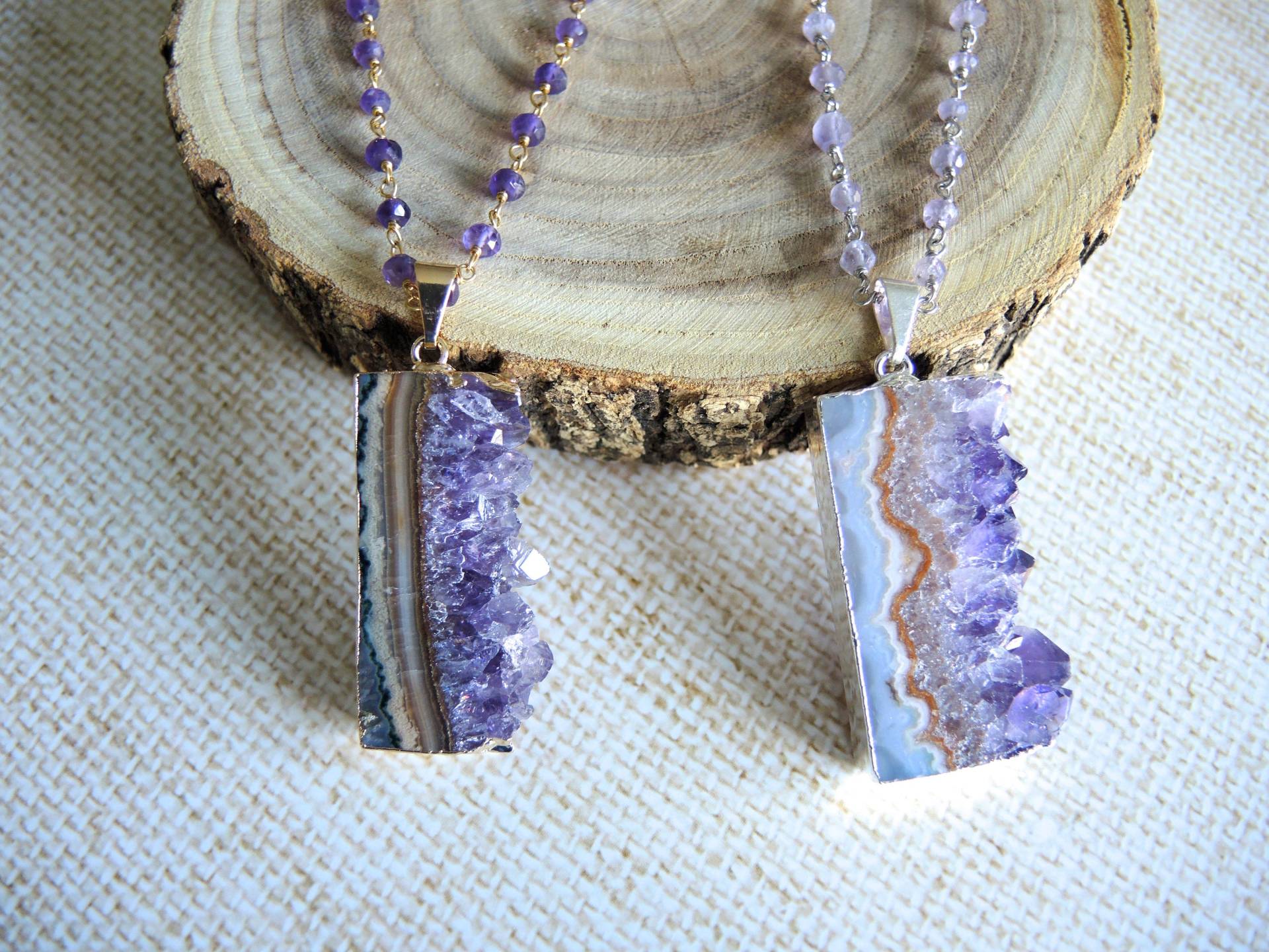 Amethyst Geode Anhänger Sterling Silber Kette, Perlen Halskette, Februar Geburtsstein von GemJewelrybyHWestNY