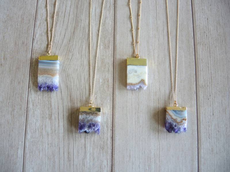 Amethyst Halskette 14K Gold Filled Kette, Amethystscheibe Anhänger, Februar Geburtsstein von GemJewelrybyHWestNY