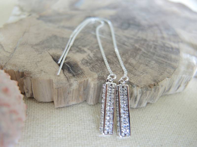 Cz Micro Pave Rechteck Sterling Silber Einfädler Ohrringe von GemJewelrybyHWestNY