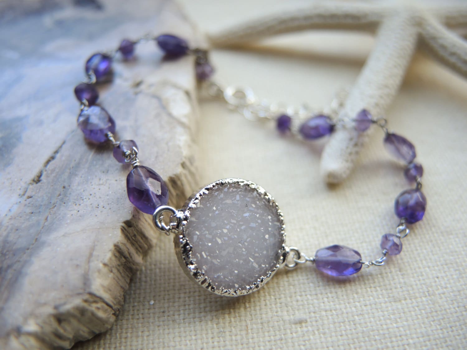 Druzy Armband Sterling Silber, Amethyst, Februar Geburtsstein von GemJewelrybyHWestNY