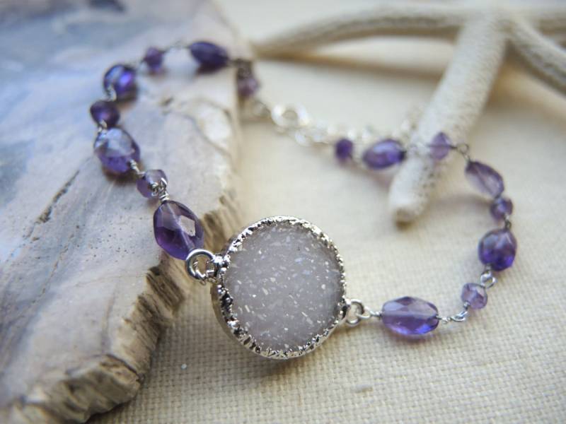 Druzy Armband Sterling Silber, Amethyst, Februar Geburtsstein von GemJewelrybyHWestNY