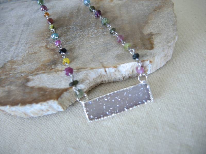 Druzy Halskette Turmalin Perlen Halskette, Sterling Silber Turmalin, Schmuck, Geschenke Für Sie, Oktober Geburtsstein von GemJewelrybyHWestNY