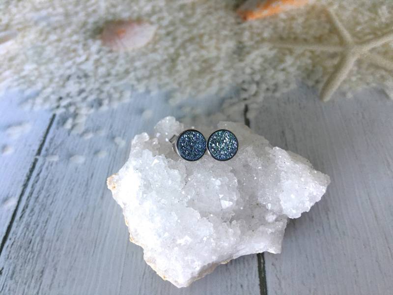 Lime Grün Druzy Ohrstecker Sterling Silber Lünette Ohrringe, Rund 6 Mm von GemJewelrybyHWestNY