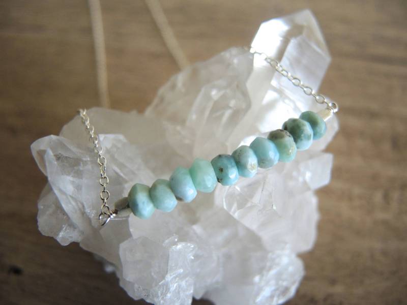 Natürliche Larimar Halskette Sterling Silber Kette, Edelstein Schmuck von GemJewelrybyHWestNY