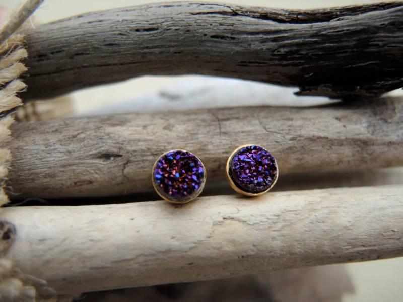 Pflaume Druzy Ohrstecker 18K Gold Vermeil Bezel Ohrstecker, 6 Mm von GemJewelrybyHWestNY