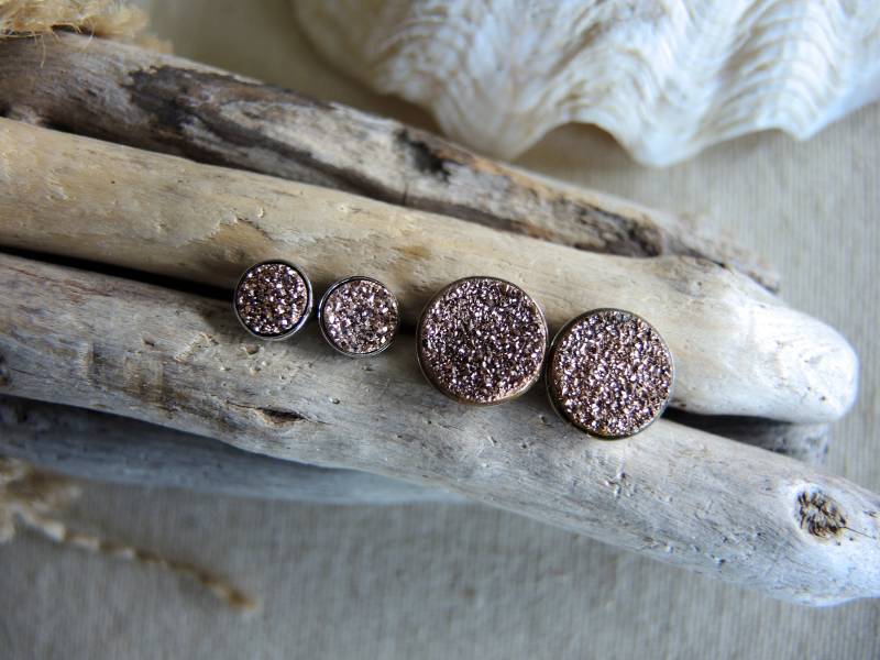 Rose Gold Druzy Ohrstecker Sterling Silber Ohrringe, Chalcedon Titan Beschichtet 6 Mm & 10 von GemJewelrybyHWestNY