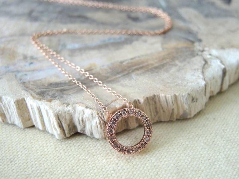 Hoop-Halskette 14K Rose Gold Filled Kette, Sterling Silber Kette & Hoop, Cubic Zirkonia Pave Setting Hoop 12 Mm, 16K Vermeil von GemJewelrybyHWestNY