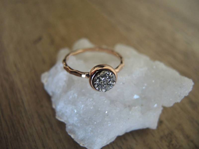 Silber Druzy Ring 18K Rose Gold Vermeil Lünette, Runde, Handgemachte Schmuck Geschenke von GemJewelrybyHWestNY
