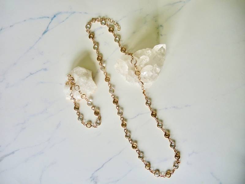 Swarovski Schmucksets Crystal, Clear & Topaz Color Bezel Sets, Gold Vermeil, Armband, Kette von GemJewelrybyHWestNY